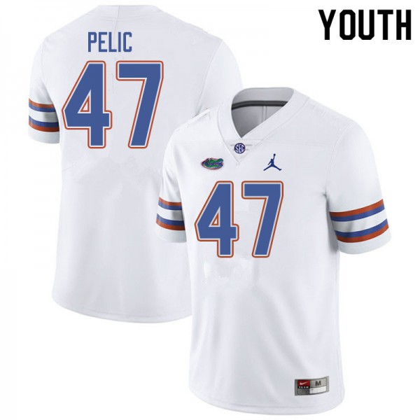 Jordan Brand Youth #47 Justin Pelic Florida Gators College Football Jersey White